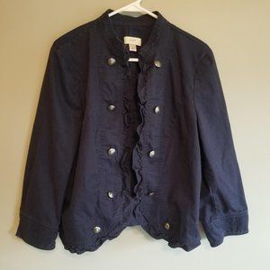 Loft Navy Ruffle Button Jacket
